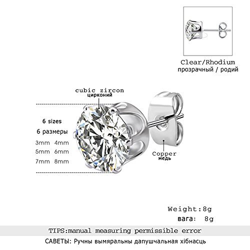6 Pair titanium and Stainless Steel Mens Womens Stud Earrings Set Black and Clear Round Cubic Zirconia Inlaid Pierced Hypoallergenic 3-5mm(12PCS,3 Pairs Black,3 Pairs Clear)