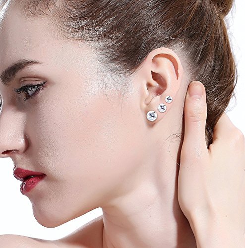 6 Pair titanium and Stainless Steel Mens Womens Stud Earrings Set Black and Clear Round Cubic Zirconia Inlaid Pierced Hypoallergenic 3-5mm(12PCS,3 Pairs Black,3 Pairs Clear)