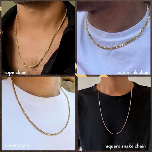 7 Pcs Mens Stainless Steel 18K Gold Plated Chain Necklace Jewelry Set for Men, 6 Chains and 1 Cross Pendant