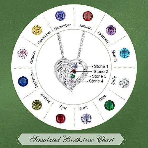 925 Sterling Silver Mother Necklace with 3-4 Simulated Birthstones Personalized Women's Promise Necklace Engraved Names Family Anniversary Jewelry for Grandma