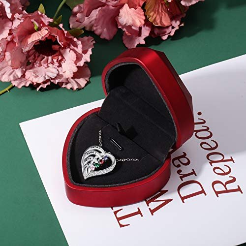 925 Sterling Silver Mother Necklace with 3-4 Simulated Birthstones Personalized Women's Promise Necklace Engraved Names Family Anniversary Jewelry for Grandma