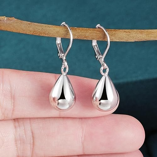 925 Sterling Silver Teardrop Leverback Earrings for Women Girls Waterdrop Tear Drop Dangle Earrings Jewelry Hypoallergenic Silver Teardrop Leverback Dangle Earrings for Women