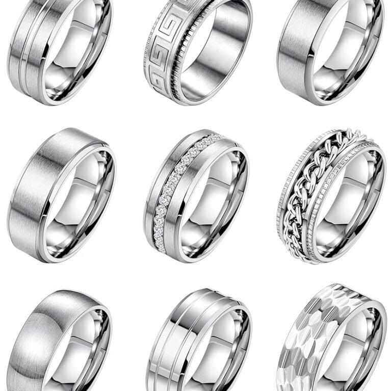 9Pcs 8MM Stainless Steel Band Rings for Men Women Chain Rings Simple Brushed Wedding Engagement Rings Set 7-13