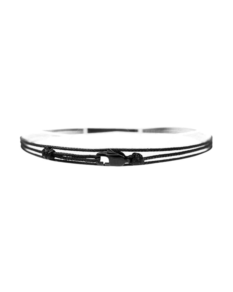 Adjustable Wrap Surfer Bracelet Women & Men - Thin String Bracelet with Snap Hook - Nautical Maritime Beach Jewelry - Handmade & Waterproof - Birthday Gift for Him (Black Black)