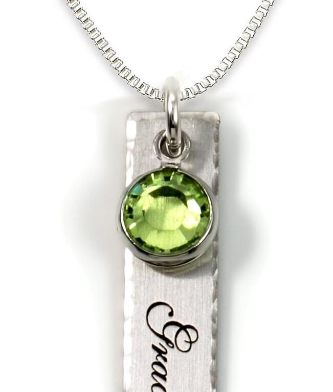 AJ's Collection Single Edge-Hammered Personalized Charm Necklace. Customize Sterling Silver Rectangular Pendant with Name and Birthstone. Includes a 925, Sterling Silver Chain....