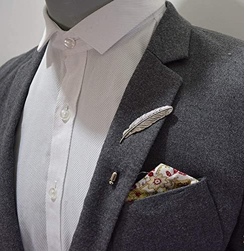 AngelShop Men Metal Brooch Pin Vintage Feather Leaf Lapel Stick Brooch Pin for Suit 2PCS Feather