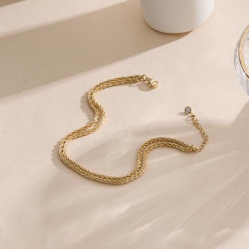 Ankle Bracelets for Women, Glitter Waterproof Adjustable Anklet for Women, 14K Gold Plated/Sterling Silver Layered Anklets, Summer Beach Anklet Jewelry for Women Gift