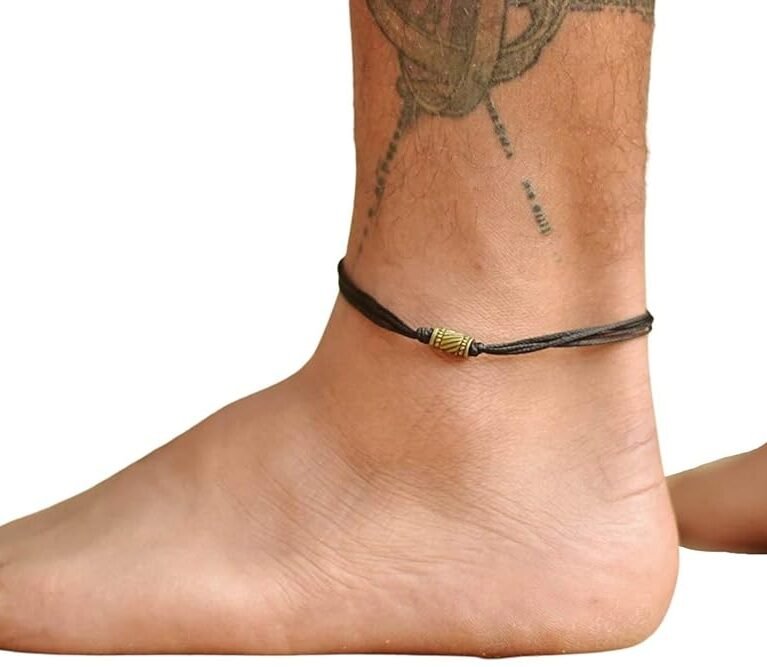 Anklet for men, men's anklet, bronze tube bead, black cord, anklet for men, gift for him, men's ankle bracelet, ankle bracelet, minimalist