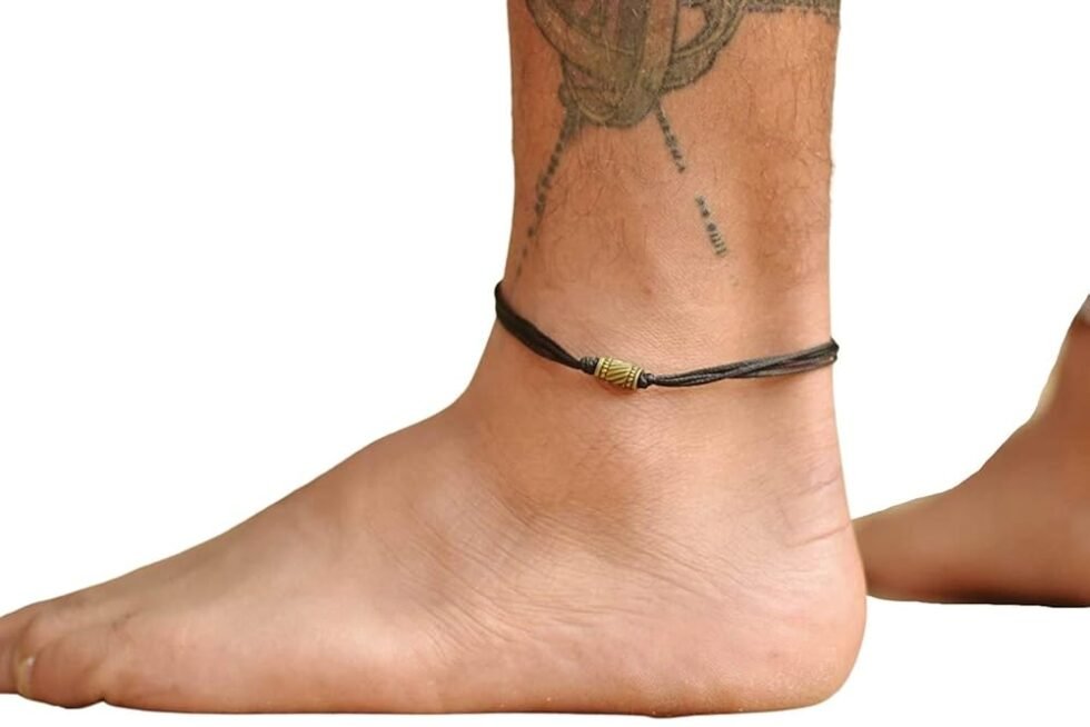 Anklet for men, men's anklet, bronze tube bead, black cord, anklet for men, gift for him, men's ankle bracelet, ankle bracelet, minimalist