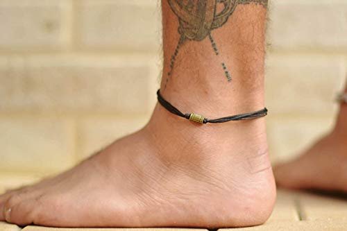 Anklet for men, men's anklet, bronze tube bead, black cord, anklet for men, gift for him, men's ankle bracelet, ankle bracelet, minimalist