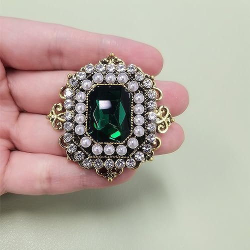 Antique Rhinestone Brooch Pin for Women Girls Gold Tone Vintage Baroque Rectangle Crystal Shell Pearl Boho Victorian Style Brooches Lapel Pins Elegant Wedding Christmas Festival...