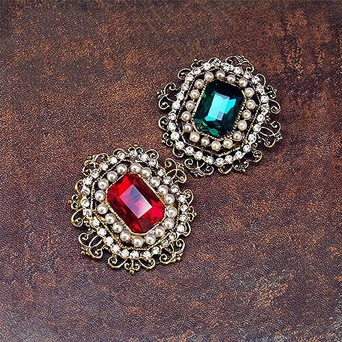 Antique Rhinestone Brooch Pin for Women Girls Gold Tone Vintage Baroque Rectangle Crystal Shell Pearl Boho Victorian Style Brooches Lapel Pins Elegant Wedding Christmas Festival...