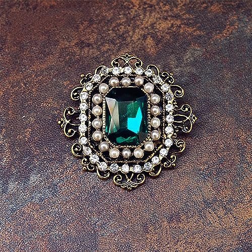 Antique Rhinestone Brooch Pin for Women Girls Gold Tone Vintage Baroque Rectangle Crystal Shell Pearl Boho Victorian Style Brooches Lapel Pins Elegant Wedding Christmas Festival...
