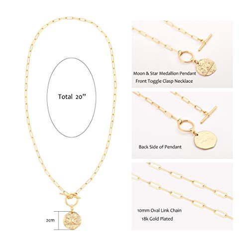 Aobei Pearl 18K Gold Moon Star Lion Evil Eye Pendant Necklace Medallion Paperclip Chian Choker Layering Jewery for Women