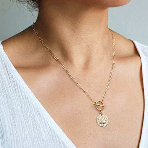 Aobei Pearl 18K Gold Moon Star Lion Evil Eye Pendant Necklace Medallion Paperclip Chian Choker Layering Jewery for Women