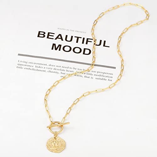 Aobei Pearl 18K Gold Moon Star Lion Evil Eye Pendant Necklace Medallion Paperclip Chian Choker Layering Jewery for Women