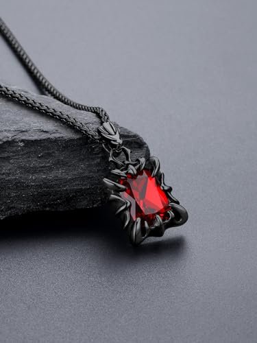Bandmax Gothic Necklaces Stainless Steel Dragon Claw Pendant Ruby/Blue Topaz/Emerald/Black Onyx Vintage Goth Punk Necklace for Men Women