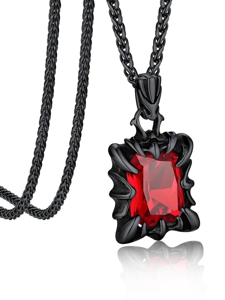 Bandmax Gothic Necklaces Stainless Steel Dragon Claw Pendant Ruby/Blue Topaz/Emerald/Black Onyx Vintage Goth Punk Necklace for Men Women