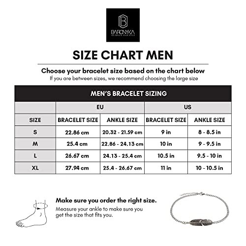 Baronyka Men's Handcrafted Anklet, Wax Cord, Stainless Steel, Adjustable Length, Durable for Everyday Wear and Modern Look (Silver Feather)