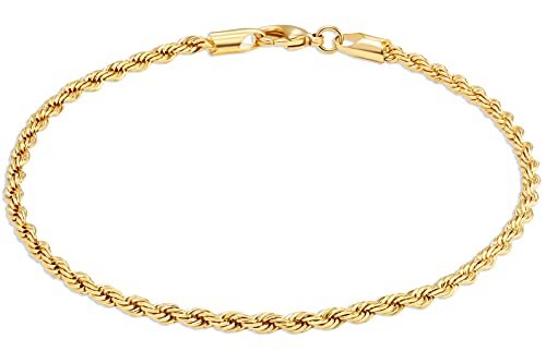 Barzel 18K Gold Plated Braided Rope Anklet for Women, 10 Inches - Made In Brazil