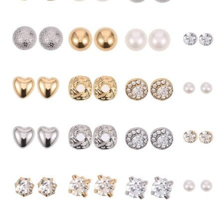 BBTO 24 Pairs Stud Earrings Crystal Pearl Earring Set Ear Stud Jewelry for Women Men