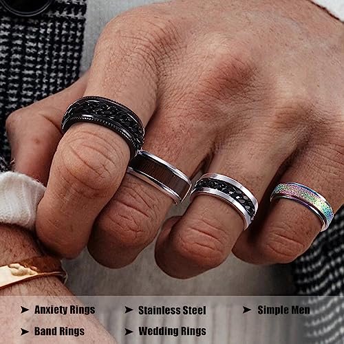Besteel 16Pcs Stainless Steel Fidget Rings for Men Women Stress Anxiety Relief Rings Black Cool Chain Band Spinner Rings Set for Wedding Promise Mens Rings Pack