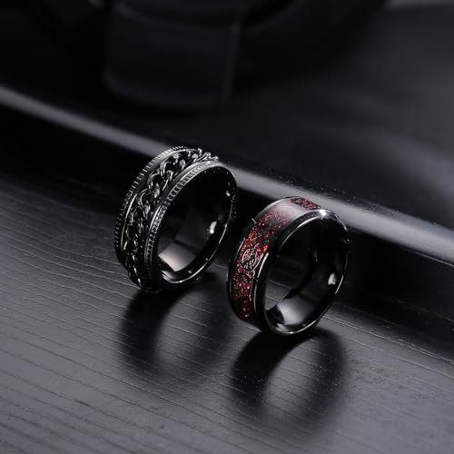 Besteel 16Pcs Stainless Steel Fidget Rings for Men Women Stress Anxiety Relief Rings Black Cool Chain Band Spinner Rings Set for Wedding Promise Mens Rings Pack