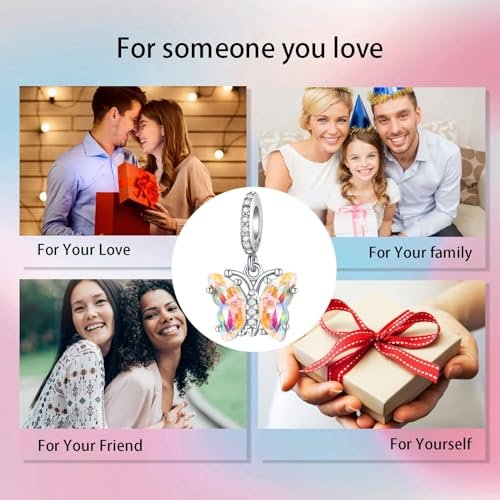 Birthday Fashion Love Heart Dangle Charm 925 Sterling Silver Charms fits Bracelets and Necklace Pendant Bead Charms Jewelry Present for Women Family Friends