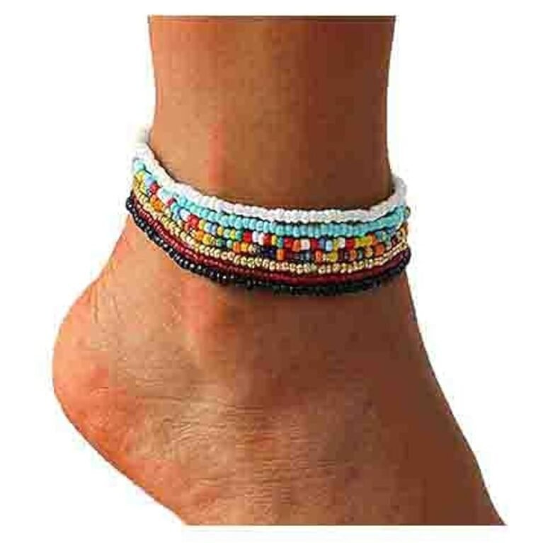 Boho Handmade Beaded African Anklets Multicolor Women Stretch Seed Beads Rainbow Ankle Bracelets Glass Bead Bracelet Elastic Foot and Hand Chain Jewelry (7PCS)