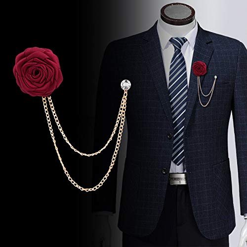 Bridegroom Wedding Brooches Rose Flower with Gold Leaf Brooch Floral Lapel Stick Handmade Boutonniere Pins Badge Tassel Chain Men's Suit Accessories