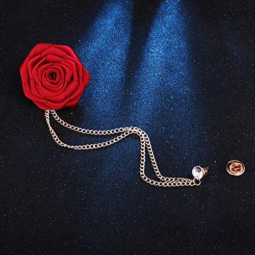 Bridegroom Wedding Brooches Rose Flower with Gold Leaf Brooch Floral Lapel Stick Handmade Boutonniere Pins Badge Tassel Chain Men's Suit Accessories