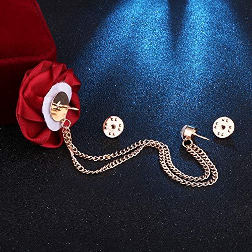 Bridegroom Wedding Brooches Rose Flower with Gold Leaf Brooch Floral Lapel Stick Handmade Boutonniere Pins Badge Tassel Chain Men's Suit Accessories