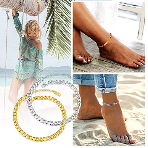ChainsPro Resizable Anklet Chain for Women Men, Figaro/Wheat/Twist Rope/Cuban Foot Bracelet-Strong with Good Clasp-18K Gold Plated(Send Gift Box)
