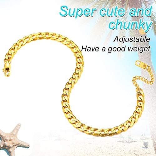ChainsPro Resizable Anklet Chain for Women Men, Figaro/Wheat/Twist Rope/Cuban Foot Bracelet-Strong with Good Clasp-18K Gold Plated(Send Gift Box)