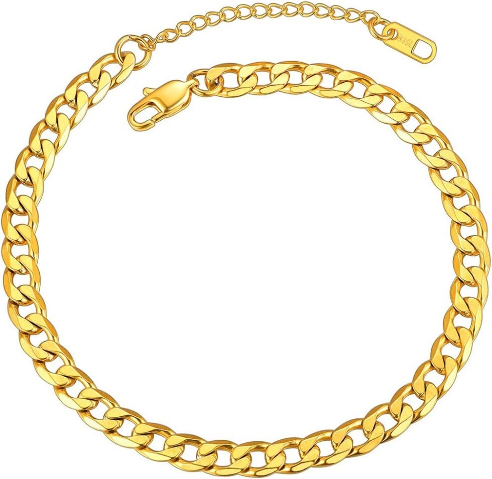 ChainsPro Resizable Anklet Chain for Women Men, Figaro/Wheat/Twist Rope/Cuban Foot Bracelet-Strong with Good Clasp-18K Gold Plated(Send Gift Box)