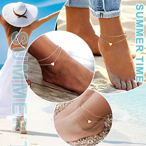 ChainsPro Womens S925 Sterling Silver Adjustable Anklet, Heart/Moon/Handcuff Ankle Bracelet,Summer Foot Jewelry, Stainless Steel/Gold Plated(Send Gift Box)