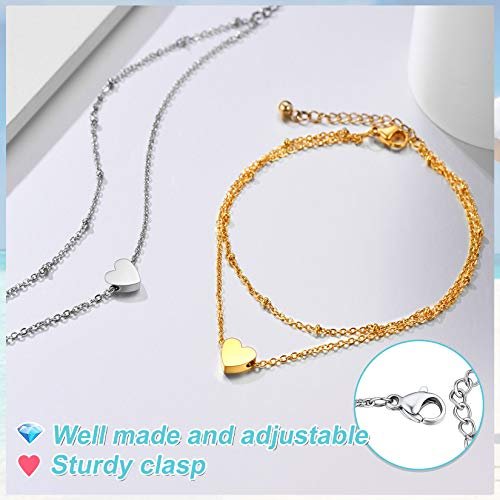 ChainsPro Womens S925 Sterling Silver Adjustable Anklet, Heart/Moon/Handcuff Ankle Bracelet,Summer Foot Jewelry, Stainless Steel/Gold Plated(Send Gift Box)