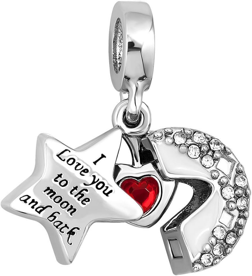 CharmSStory Heart I Love You to The Moon and Back Charm Beads for Bracelets