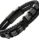 COOLSTEELANDBEYOND Mens Double-Row Braided Leather Bracelet Bangle Wristband with Stainless Steel Ornaments