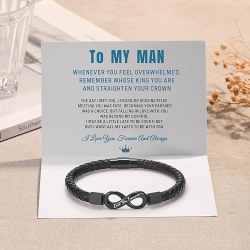 Coolvy To My Man Straighten Your Crown Bracelet for Husband Boyfriend Mens Braided Leather Bracelets Valentine Birthday Christmas Gifts for Him