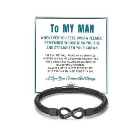 Coolvy To My Man Straighten Your Crown Bracelet for Husband Boyfriend Mens Braided Leather Bracelets Valentine Birthday Christmas Gifts for Him