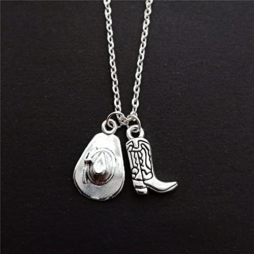 Cowboy Boot Necklace, Western Jewelry Charm, Cowboy Hat Pendant, Cool Man Woman Necklace