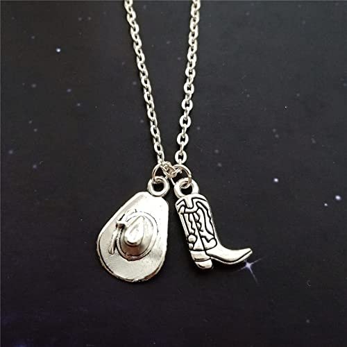 Cowboy Boot Necklace, Western Jewelry Charm, Cowboy Hat Pendant, Cool Man Woman Necklace
