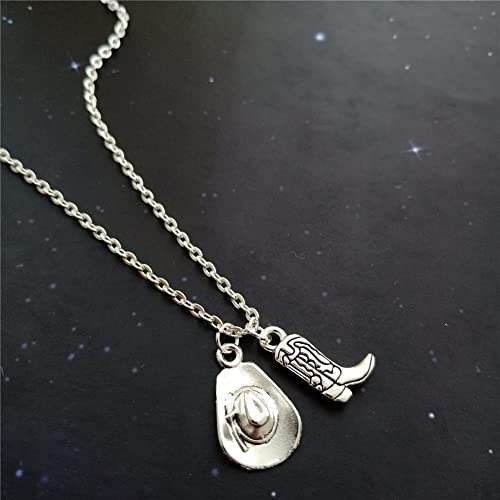 Cowboy Boot Necklace, Western Jewelry Charm, Cowboy Hat Pendant, Cool Man Woman Necklace