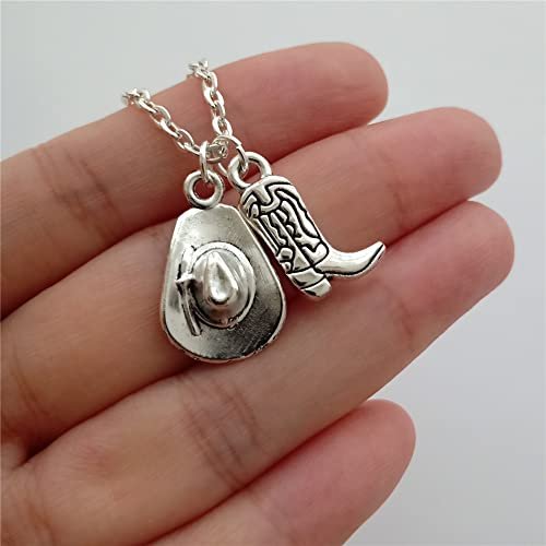 Cowboy Boot Necklace, Western Jewelry Charm, Cowboy Hat Pendant, Cool Man Woman Necklace