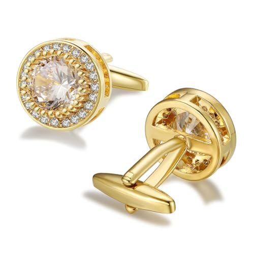 Crystal Cufflinks for Men CZ Cuff Links Sparkle Diamond Gold Ornate Cufflinks for Wedding Groom Best Man