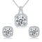 Cubic Zirconia Earrings and Necklace Set for Women 14K White Gold Plated Square Jewelry Set for Women Silver Pendant Necklace Hypoallergenic Stud Earrings Set Jewellery Gift