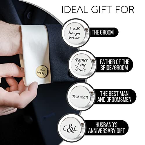 Custom engraved cufflinks for men, personalized wedding gift for groom, father of the bride & groom dad, best men, customized gold & silver cufflinks with dates, quotes or...