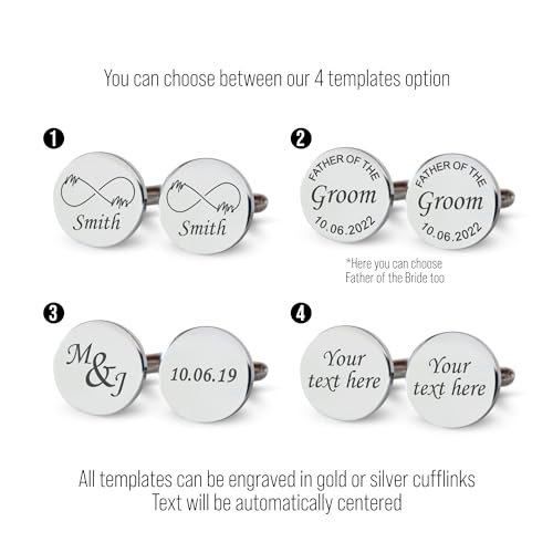 Custom engraved cufflinks for men, personalized wedding gift for groom, father of the bride & groom dad, best men, customized gold & silver cufflinks with dates, quotes or...