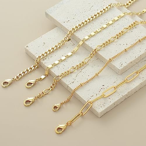 Dainty Gold Chain Bracelets Set for Women 14K Real Gold Plated Link Chain Bracelets for Women Trendy Gold Stackable Cuff Bracelets for Jewelry Gifts Women Adjustable 7"+2"
